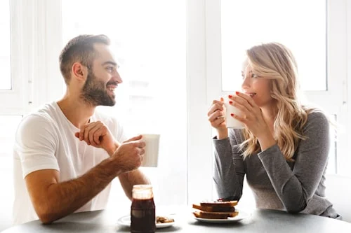 Two partners having an honest conversation about feelings — expressing needs in a relationship without conflict