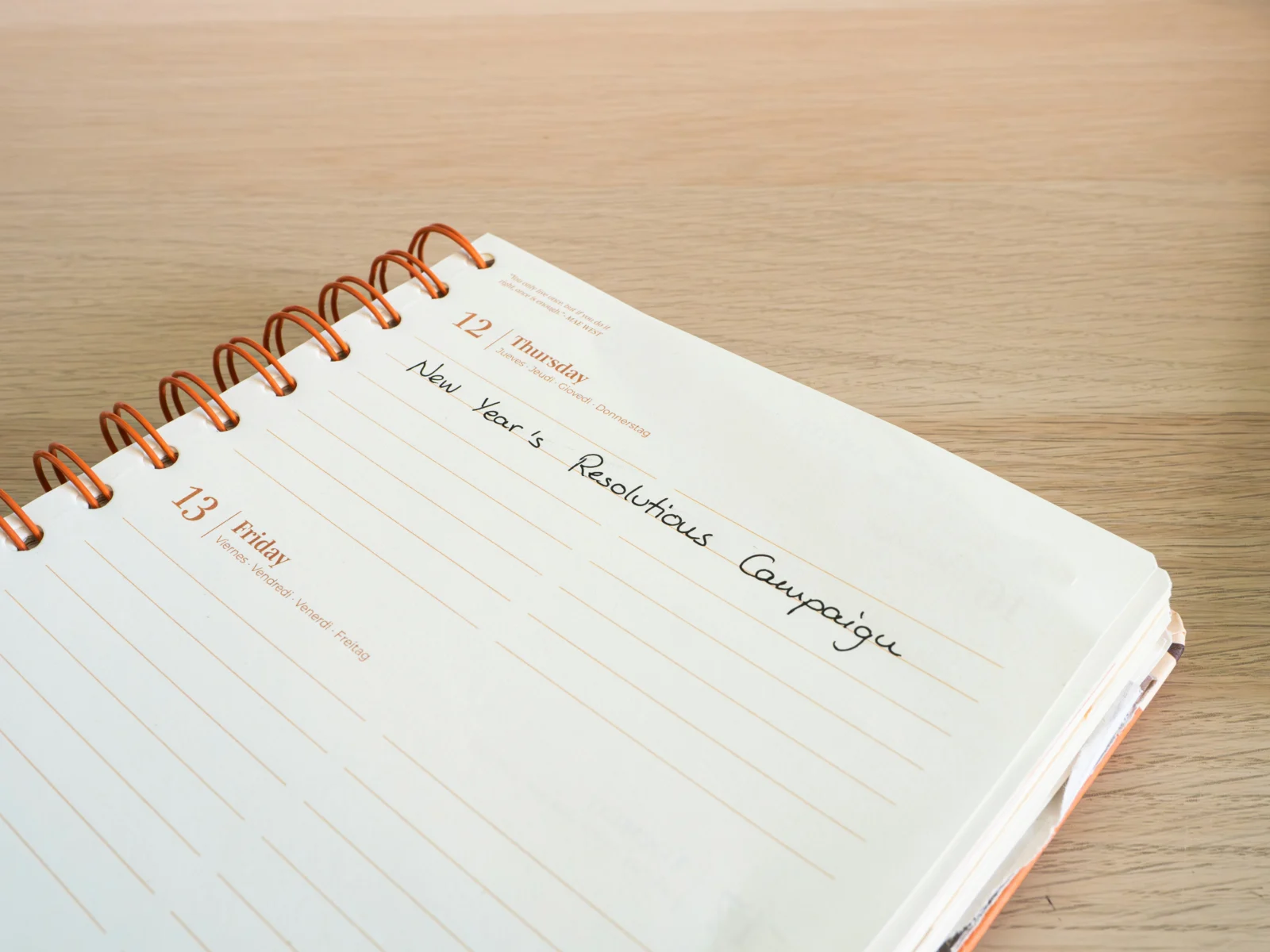 Weekly planner used to review SMART goal progress and adjust upcoming action steps